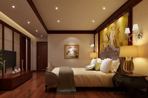 臥室地板的顏色的運用和整個房間的氛圍很協調