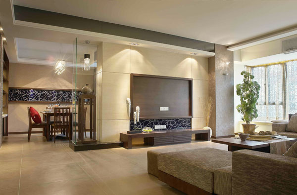 簡潔的現代中式裝修風格客廳展示