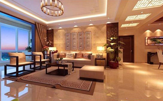 新中式的客廳家具以及整體的展示