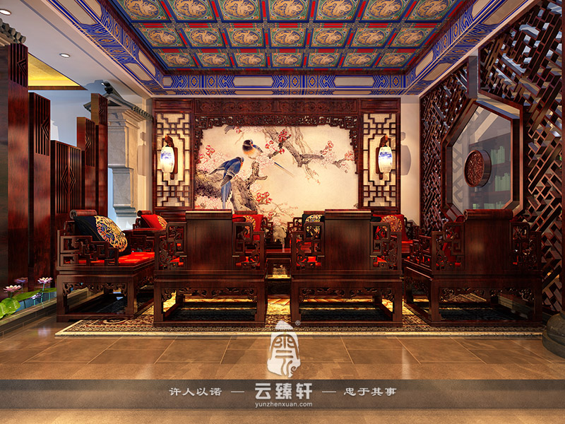 中式茶樓的大廳裝飾效果圖