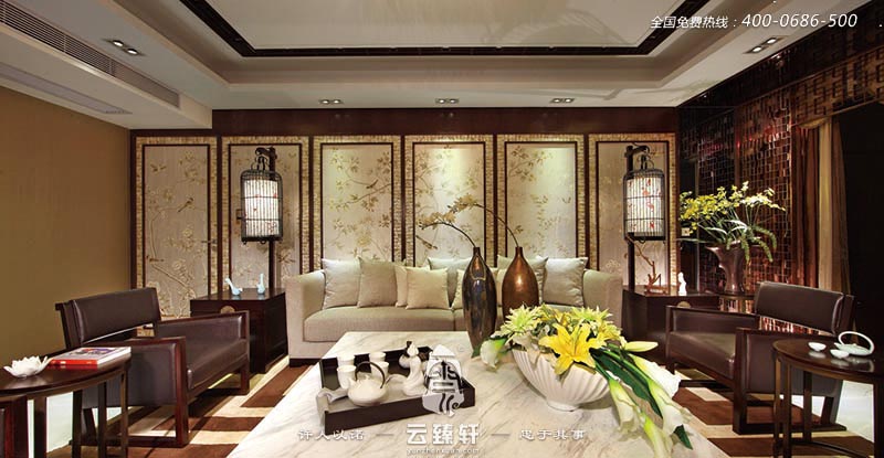 客廳現(xiàn)代中式別墅裝修設(shè)計(jì)效果圖