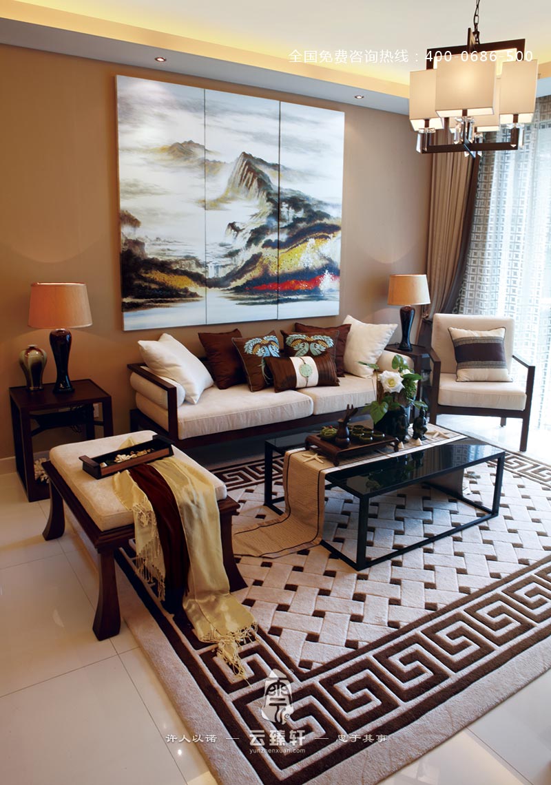 東莞內(nèi)斂沉穩(wěn)新中式風(fēng)格客廳設(shè)計(jì)效果圖