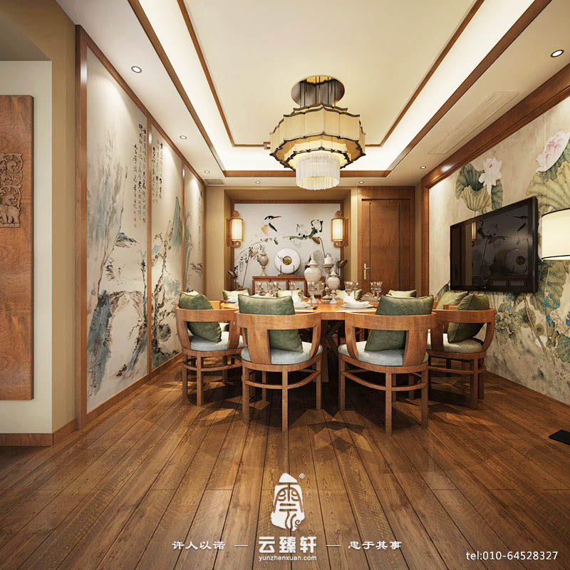 中式風(fēng)格字畫(huà)裝飾電視背景墻裝修效果圖