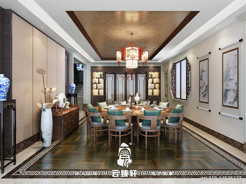 中式風(fēng)格字畫(huà)裝飾電視背景墻裝修效果圖