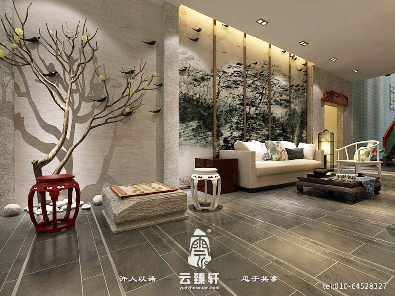 中式風(fēng)格字畫(huà)裝飾電視背景墻裝修效果圖