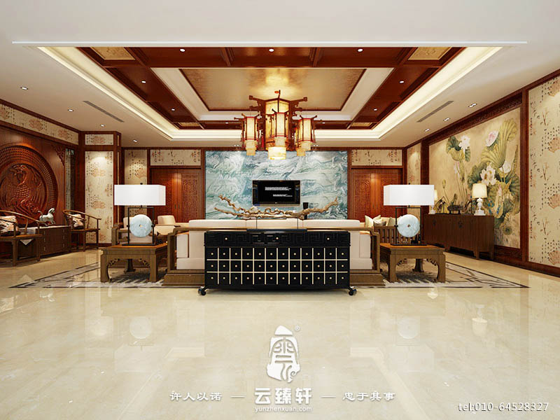 中式風(fēng)格字畫(huà)裝飾電視背景墻裝修效果圖