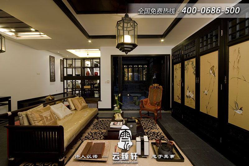 杭州古樸典雅新中式風(fēng)客廳裝修