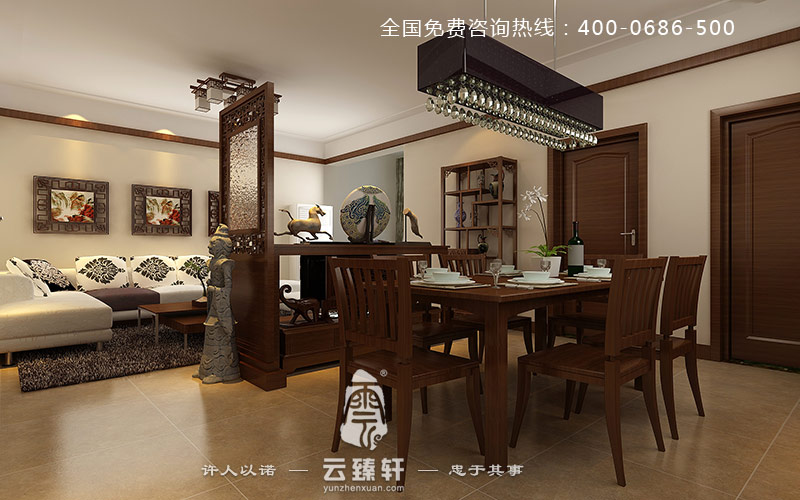 餐廳與客廳用一電視背景墻作為分隔