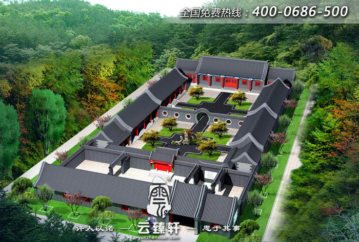 三進院四合院中式設計建筑效果圖