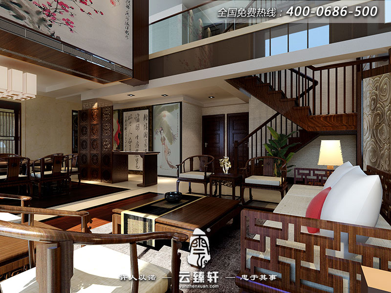 簡(jiǎn)潔大氣的古典中式別墅客廳