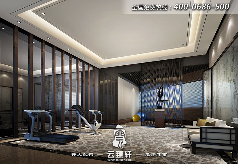 簡約的中式別墅里健身房的裝修統(tǒng)一風(fēng)格，以簡約為主