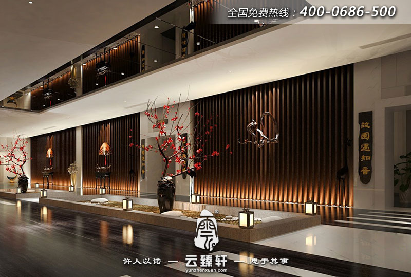 鹽城極簡約中式會所養生館大堂裝修效果圖