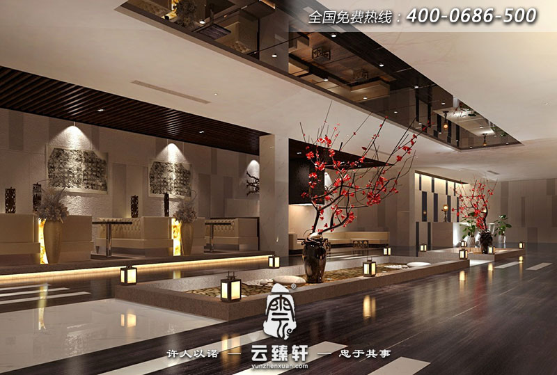 極簡約中式會所養生館大堂的一個視角