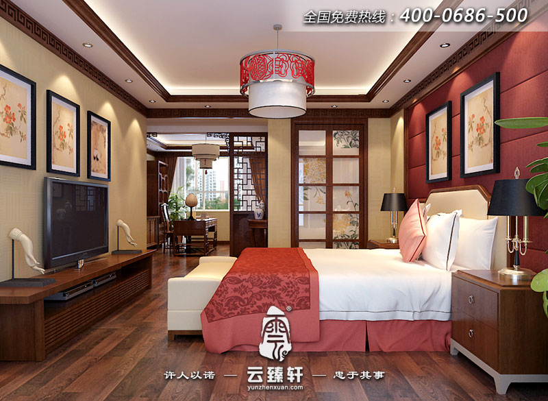 主臥室和書房一體化中式裝修效果圖