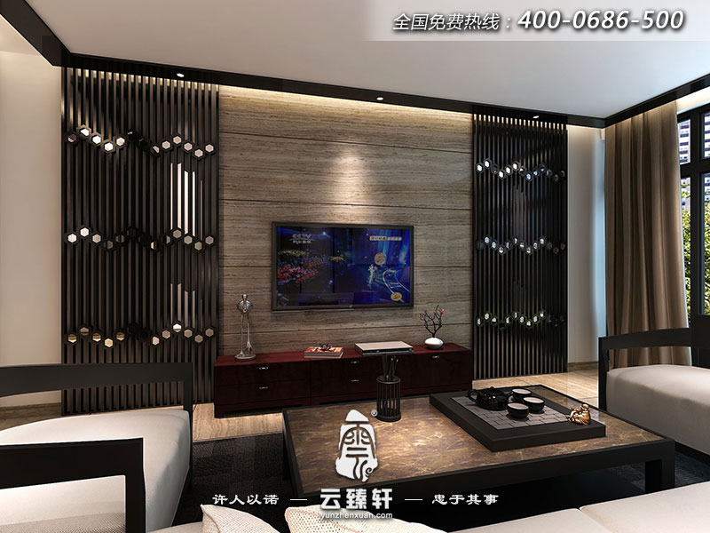 后現代中式客廳裝修效果圖側面視角