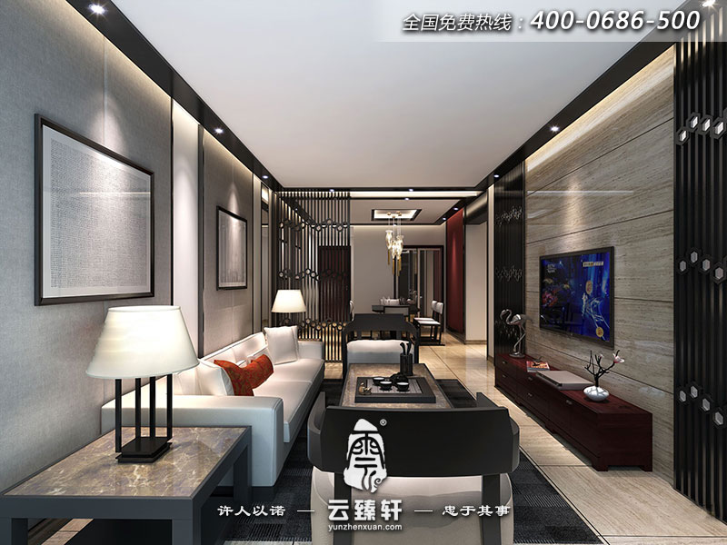 后現代中式客廳裝修效果圖正面視角