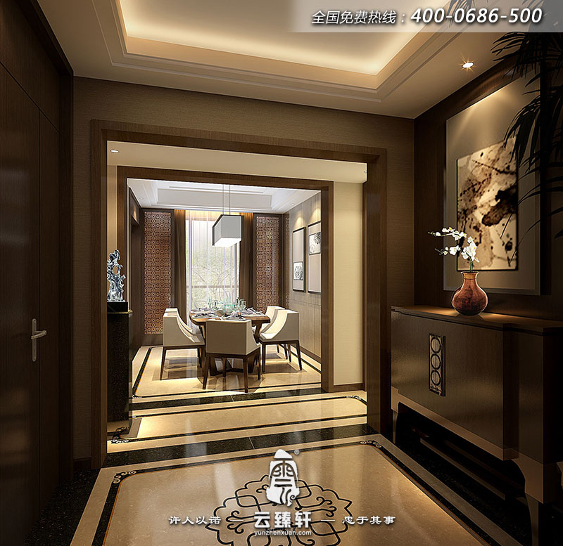 餐廳與玄關(guān)連接，功能不同裝修的也不同