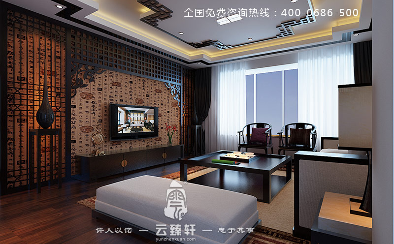 中式客廳裝修效果圖視角一