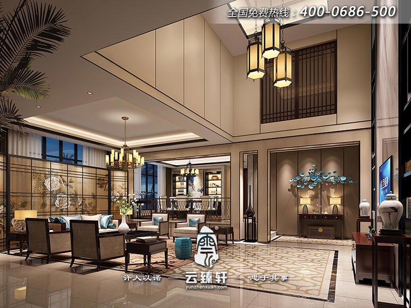 新中式別墅客廳效果圖