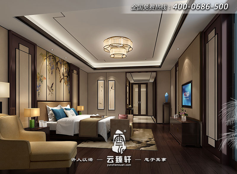 新中式別墅主臥室設計效圖片