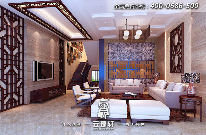 東南亞中式復式樓客廳裝修效果圖