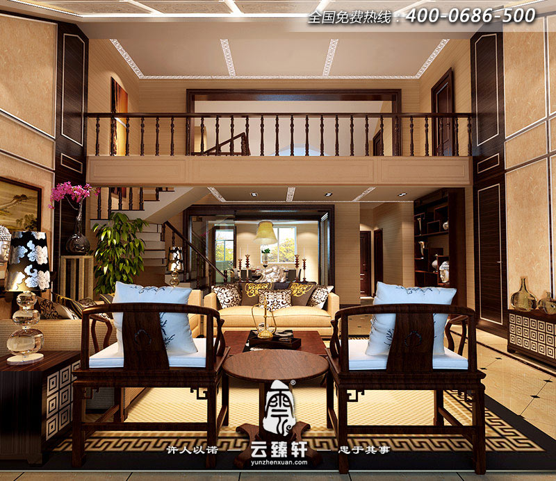 現(xiàn)代中式樓中樓客廳裝修效果圖