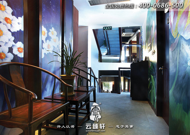 二層茶館的樓梯口處裝飾效果圖