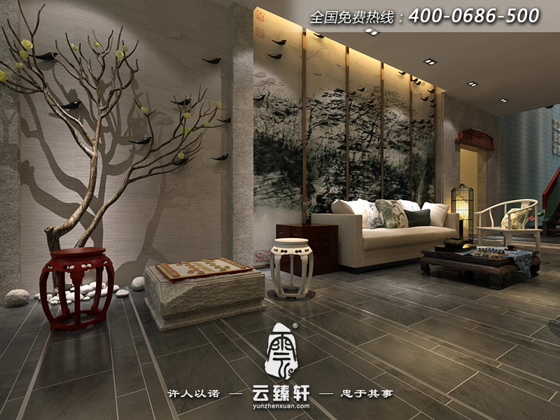 新中式酒店大堂休息區設計效果圖