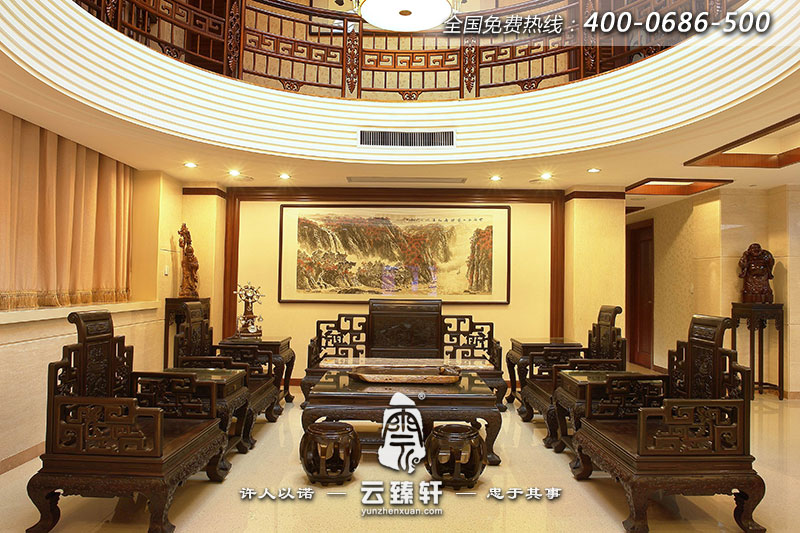 典雅氣派中式別墅客廳設計效果圖