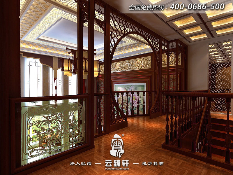 中式風格別墅走廊樓梯裝修圖片