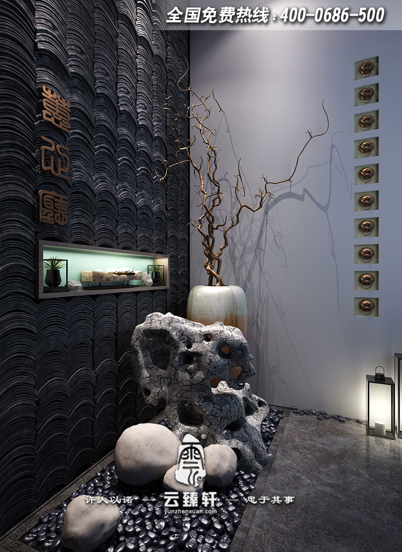 新中式會(huì)所的前廳設(shè)計(jì)效果圖