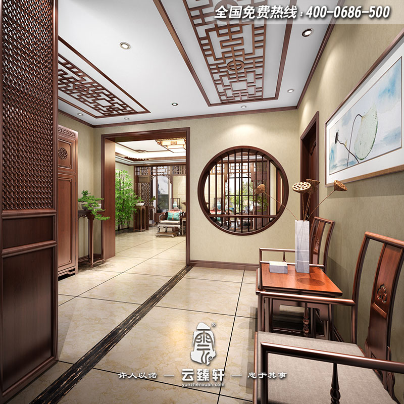 別墅古典中式門(mén)廳過(guò)道裝修效果圖