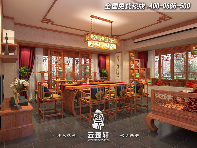 中式韻致客廳設(shè)計效果圖