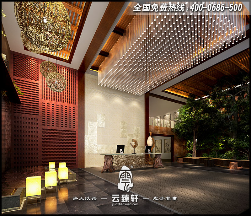 土橋中式會(huì)所大堂前臺(tái)設(shè)計(jì)效果圖