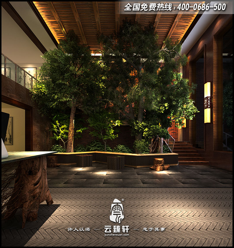 中式會(huì)所大堂設(shè)計(jì)效果圖